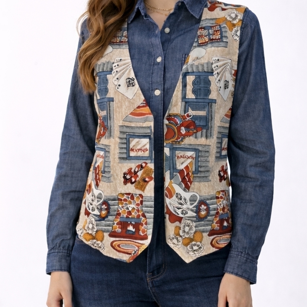VTG HANDMADE Western Saloon Gambler Novelty Grandma Waistcoat Vest 2X